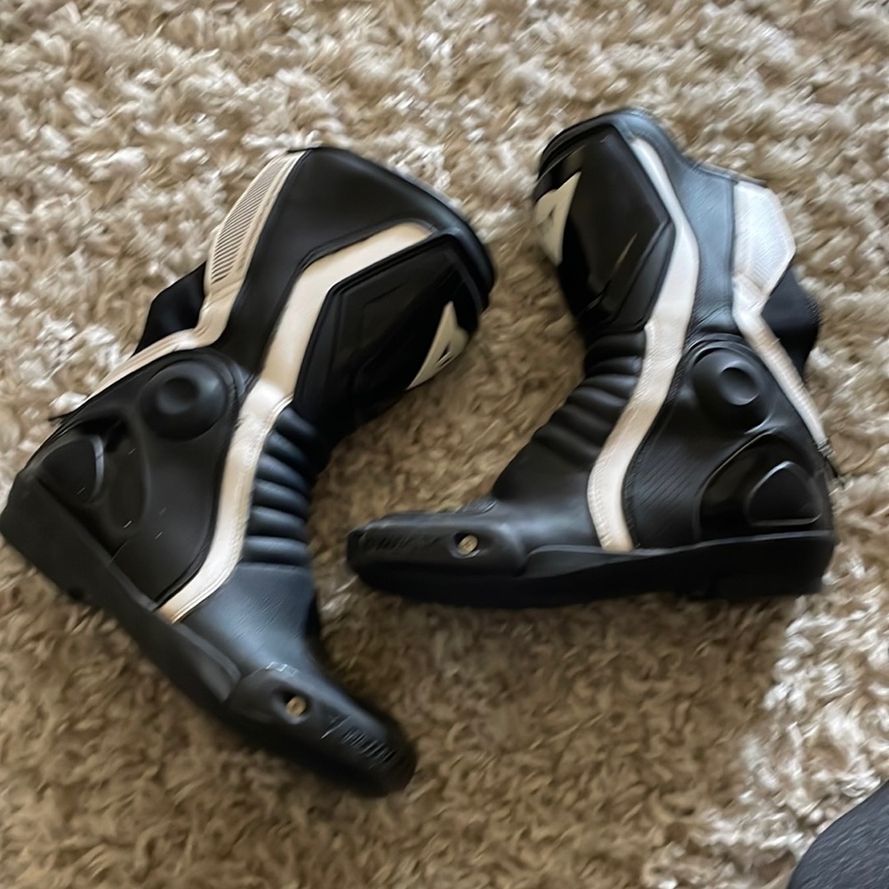 Dainese black motorcycle shoes, zips at back